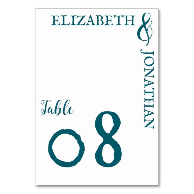 Mörk Teal Modern Typography Bröllop Bordsnummer (Framsidan)
