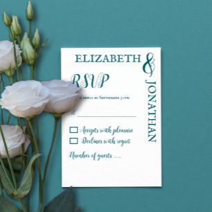 Mörk Teal Modern Typography Bröllop OSA Kort