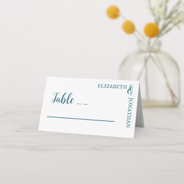 Mörk Teal Modern Typography Bröllop Placeringskort (Framsida)