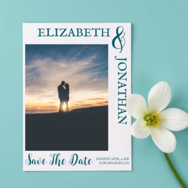 Mörk Teal Modern Typography Bröllop Spara Datumet (Skapare uppladdad)