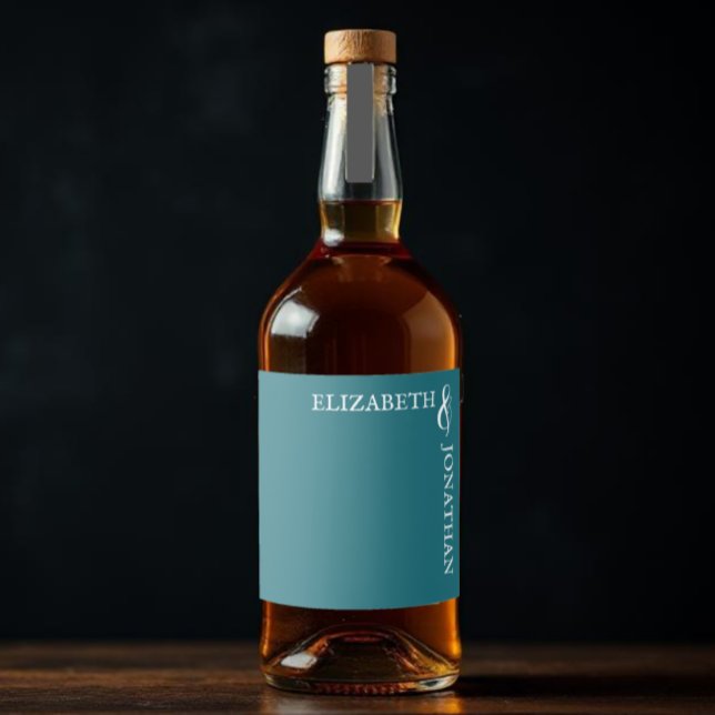 Mörk Teal Modern Typography Bröllop Spritflaskor Etikett (Skapare uppladdad)