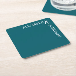 Mörk Teal Modern Typography Bröllop Underlägg Papper Kvadrat