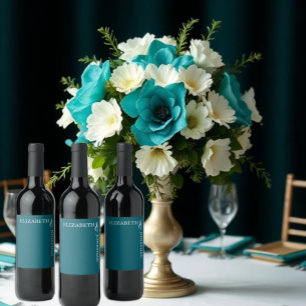 Mörk Teal Modern Typsnittsbröllop Vinflaska Etikett