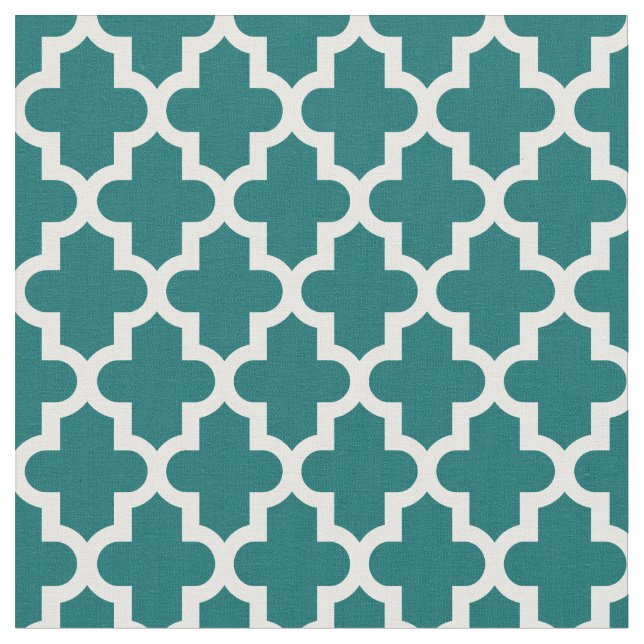 Mörk Teal Moroccan-utskrift Tyg (Närbild)