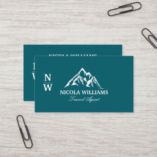 Mörk Teal Mountain Logotyp Travel Agent Visitkort