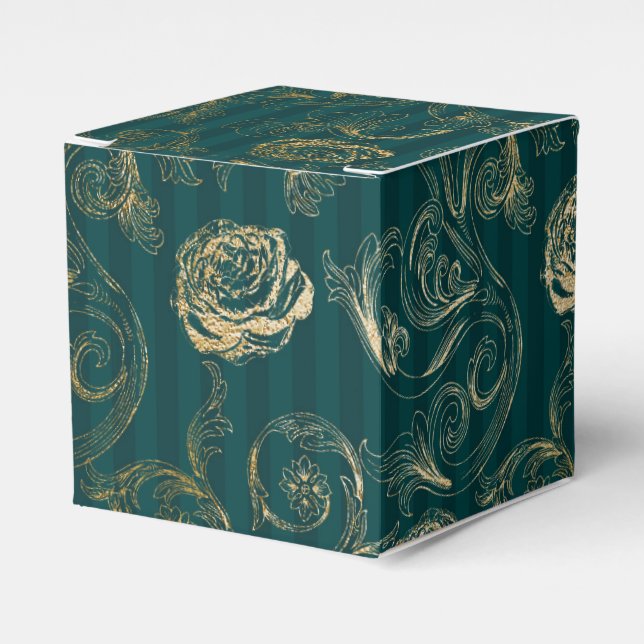 Mörk Teal och Guld Blommig Damask Presentaskar (Framsidan Sidan)