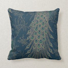 Mörk Teal och Guld Victorian stil Peacock Kudde