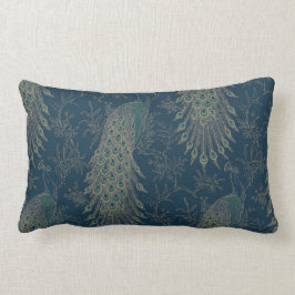 Mörk Teal och Guld Victorian stil Peacocks Lumbarkudde