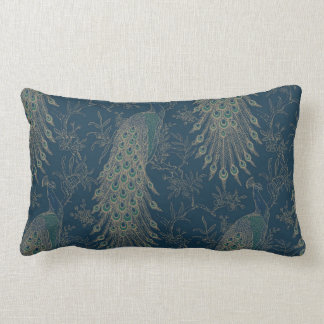 Mörk Teal och Guld Victorian stil Peacocks Lumbarkudde