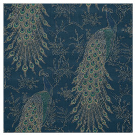Mörk Teal och Guld Victorian stil Peacocks Tyg