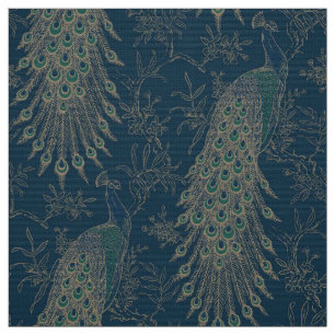 Mörk Teal och Guld Victorian stil Peacocks Tyg