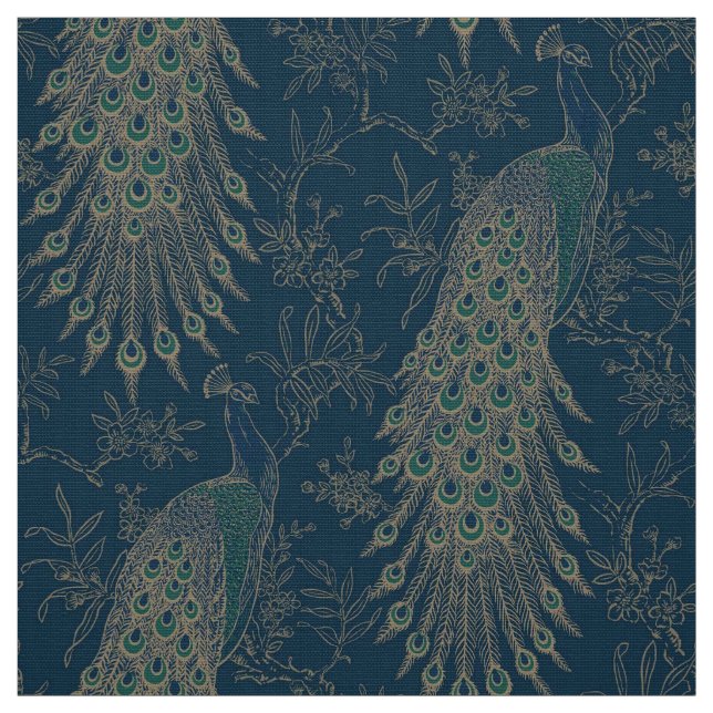 Mörk Teal och Guld Victorian stil Peacocks Tyg (Provkarta)