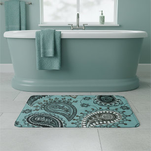 Mörk teal paisley badrumsmatta