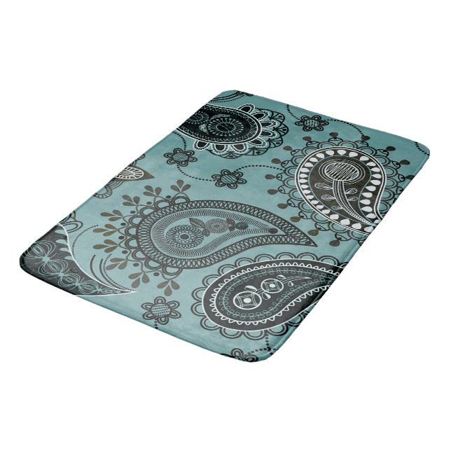 Mörk teal paisley badrumsmatta (Vinklad)