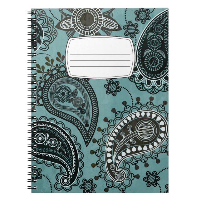 Mörk teal paisley kompositionsbok anteckningsbok (Framsidan)