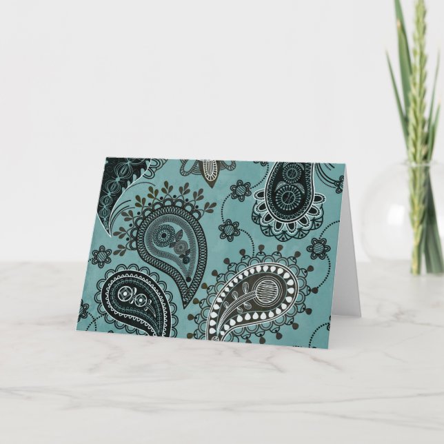 Mörk teal paisley kort (Framsida)