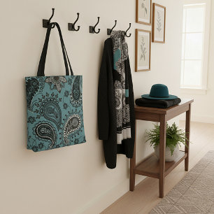 Mörk teal paisley tygkasse
