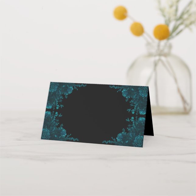 Mörk Teal Ro Bröllop Place Card Placeringskort (Framsida)