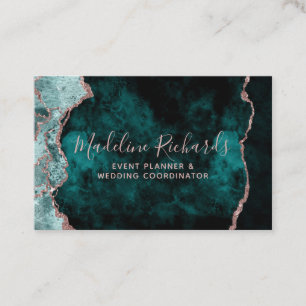 Mörk Teal & Ro Guld Watercolor Marble Agate Visitkort