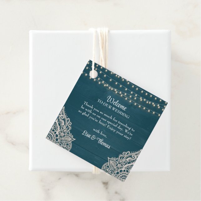 Mörk Teal Rustic Elegance Wedding Favor Märkre Gåvor Etiketter (På plats)