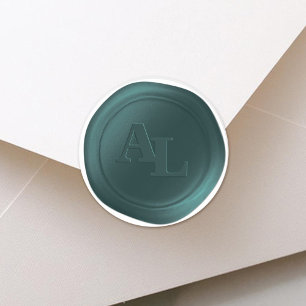 Mörk Teal Seal Monogram Wedding Stickers Runt Klistermärke