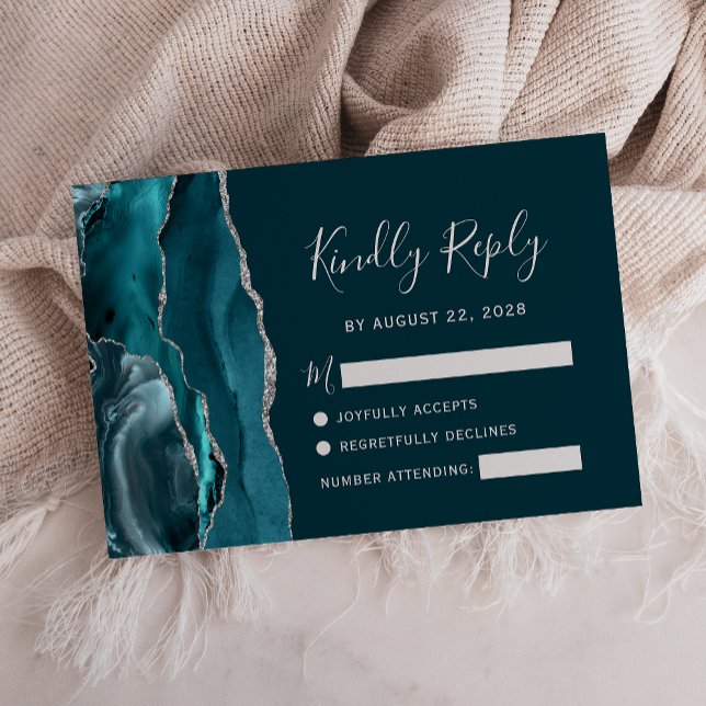 Mörk teal silveragat RSVP-kort för bröllop OSA Kort (Skapare uppladdad)