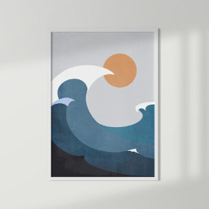 Mörk Teal Terracotta Abstrakt Ocean Vinkarare Poster
