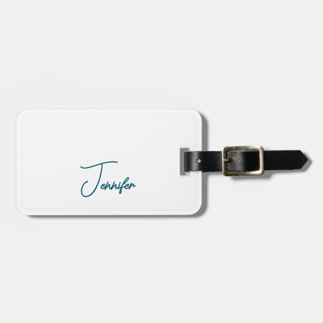 Mörk Teal Trend Modern Minimalist Handskriven Namn Bagagebricka (Horisontell Framsida)