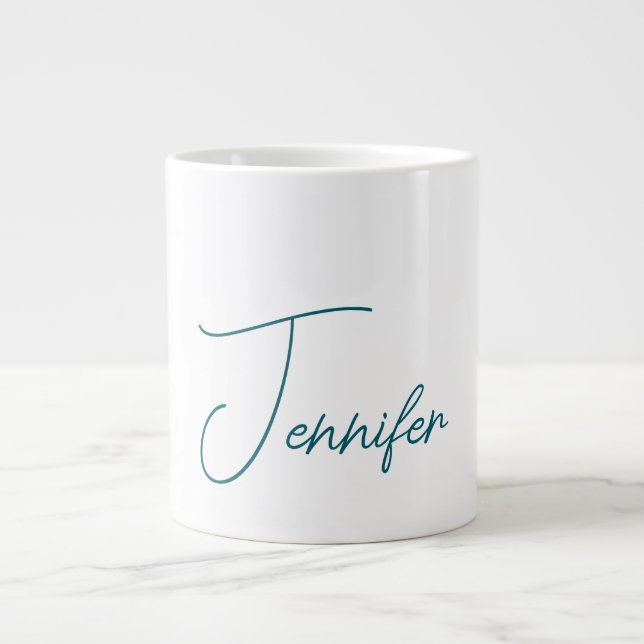 Mörk Teal Trend Modern Minimalist Handskriven Namn Jumbo Mugg (Framsidan)