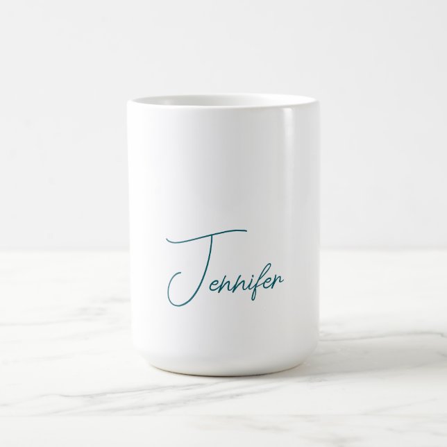 Mörk Teal Trend Modern Minimalist Handskriven Namn Kaffemugg (Center)