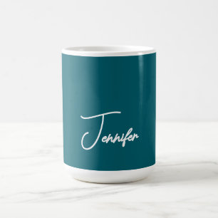 Mörk Teal Trend Modern Minimalist Handskriven Namn Kaffemugg