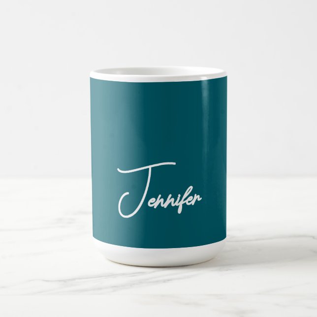 Mörk Teal Trend Modern Minimalist Handskriven Namn Kaffemugg (Center)
