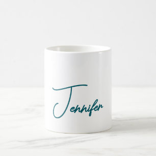 Mörk Teal Trend Modern Minimalist Handskriven Namn Kaffemugg