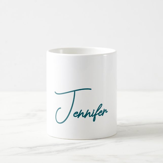 Mörk Teal Trend Modern Minimalist Handskriven Namn Kaffemugg (Center)