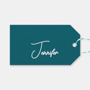 Mörk Teal Trend Modern Minimalist Handskriven Namn Presentetikett