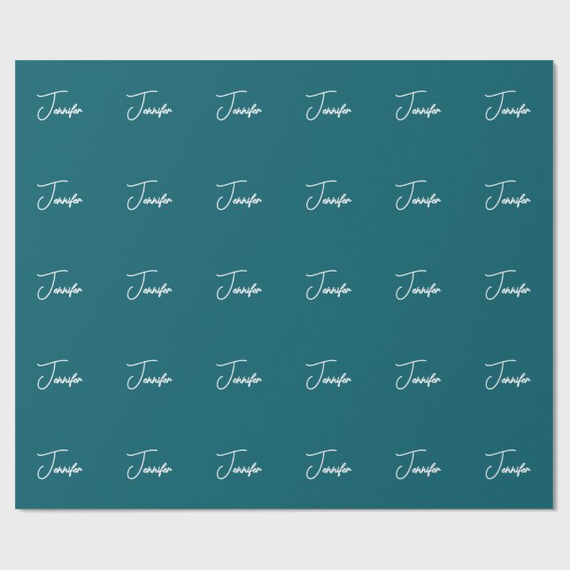 Mörk Teal Trend Modern Minimalist Handskriven Namn Presentpapper (Platt)
