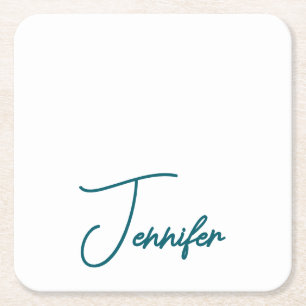 Mörk Teal Trend Modern Minimalist Handskriven Namn Underlägg Papper Kvadrat
