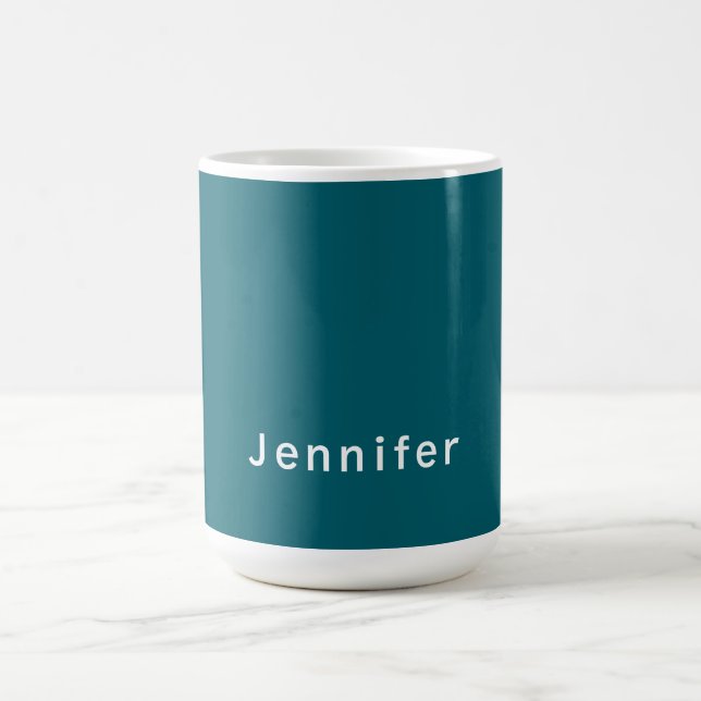 Mörk Teal Trendig Modern Minimalistiskt Ditt Namn Kaffemugg (Center)