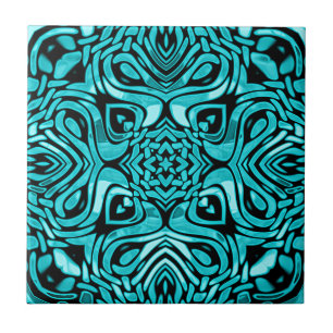 Mörk Teal Turcos Blue Grönt Ethnic Tribe Art Kakelplatta