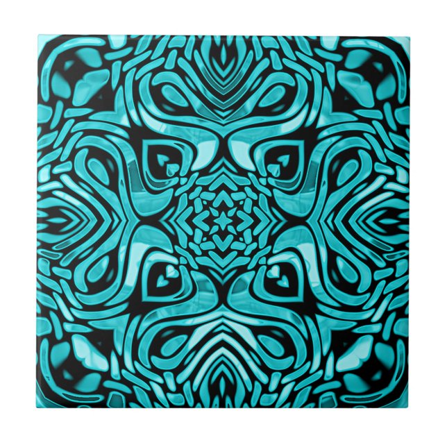 Mörk Teal Turcos Blue Grönt Ethnic Tribe Art Kakelplatta (Framsidan)