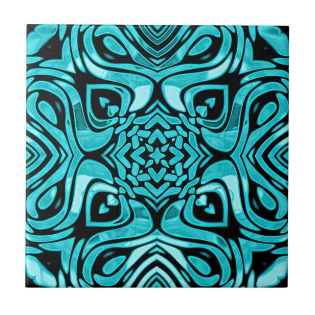 Mörk Teal Turcos Blue Grönt Ethnic Tribe Art Kakelplatta (Framsidan)