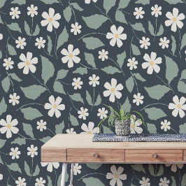 Mörk Teal Tusenskönor Folk Art Matt Salvia Vintage