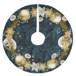 Mörk Teal Velvet Guld Baubles Julkrans Julgransmatta Borstad Polyester