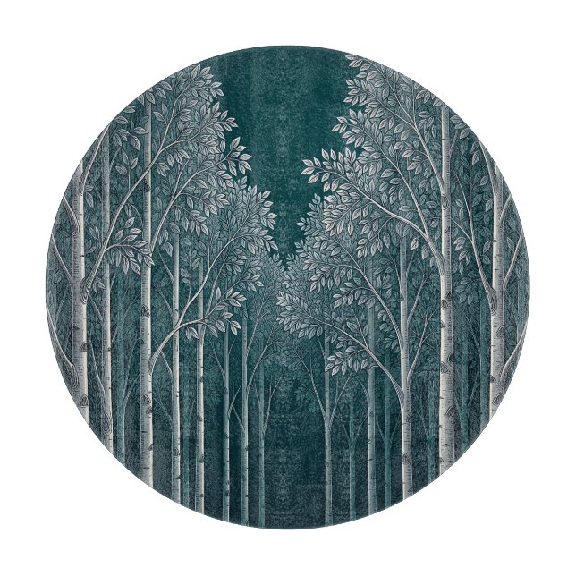 Mörk Teal Vit Björk Skog Träd  (Framsidan)
