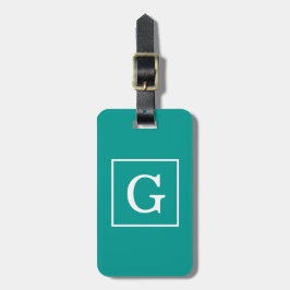 Mörk Teal Vit Ramad Initial Monogram Bagagebricka