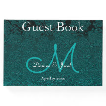 Mörk Teal Vit Turkos Elegant Bröllopsmonogram