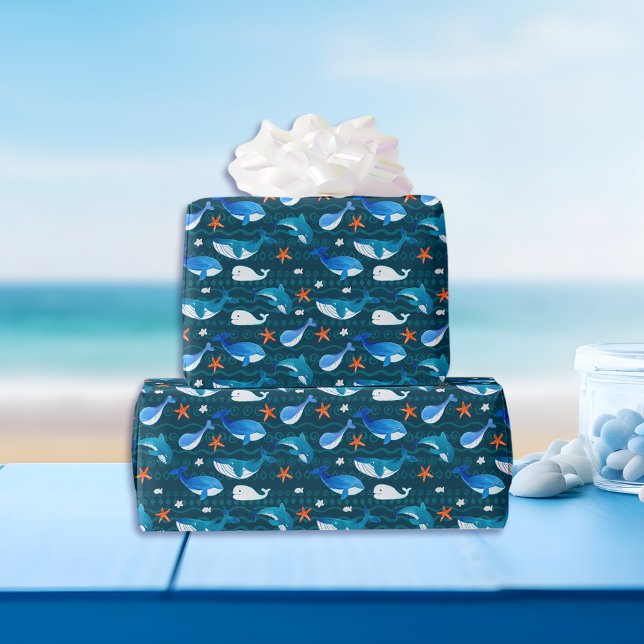 Mörk Teal Whale Mönster Presentpapper (Skapare uppladdad)