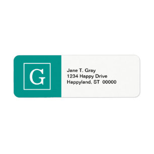 Mörk Teal White Framework Initial Monogram Returadress Etikett