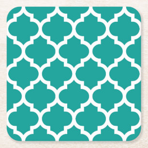 Mörk Teal White Moroccan Quatrefoil Mönster #5 Underlägg Papper Kvadrat