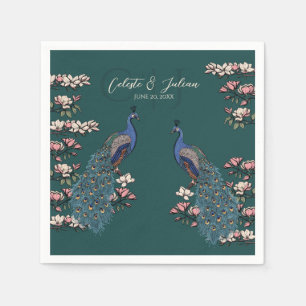 Mörk Tealblommig Påfågelbröllop Pappersservett